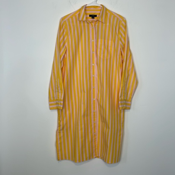 J. Crew Yellow and Pink Striped Button Up Shirtdress. Size XS. NWT. - Picture 1 of 14